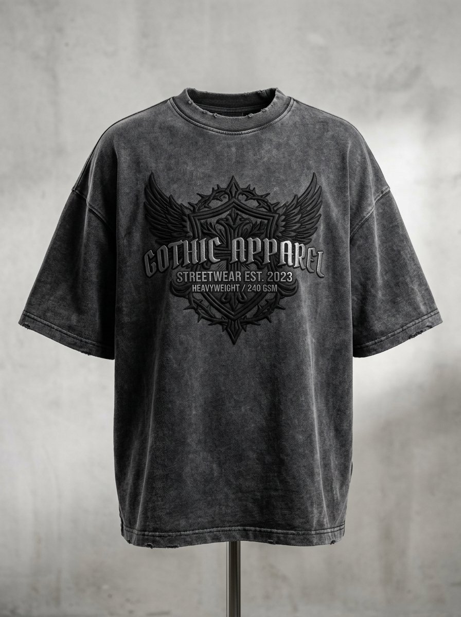 Gothic Emblem Vintage Acid-Wash Tee