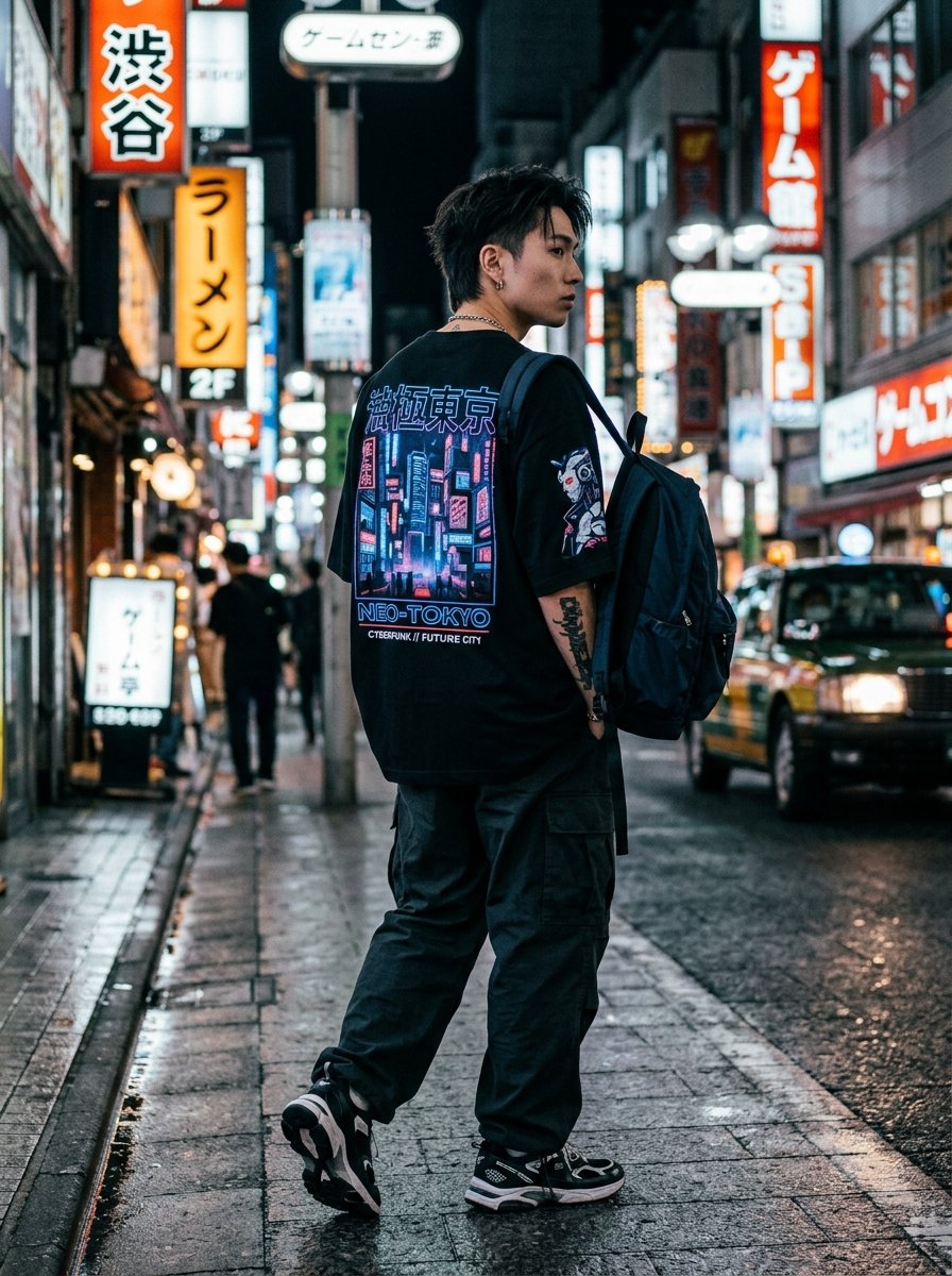 Neo-Tokyo Cyberpunk Oversized Tee Lifestyle