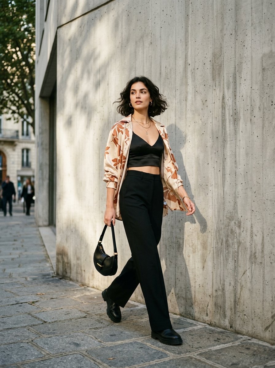 Terracotta Fluid Brushstroke Silk Shirt Lifestyle