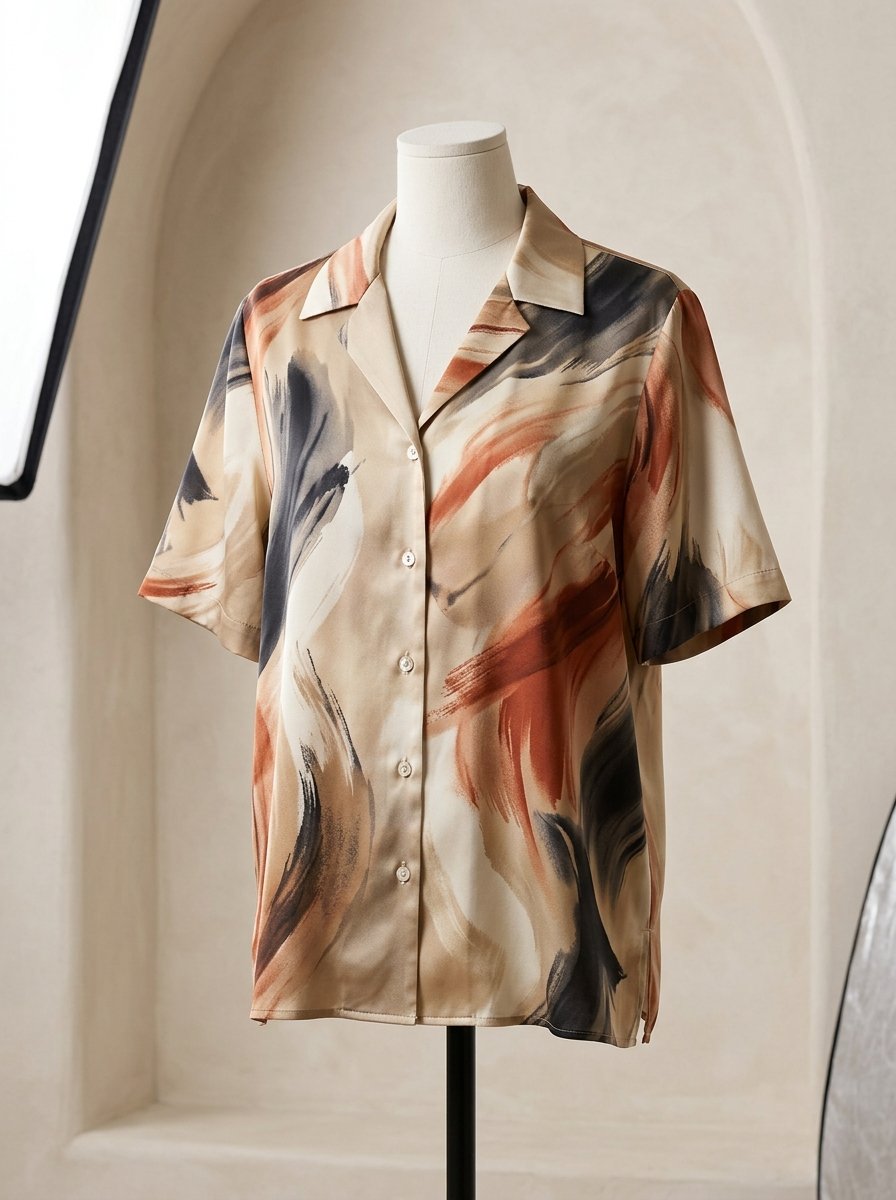 Terracotta Fluid Brushstroke Silk Shirt